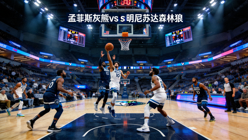 NBA篮球比赛直播画面，孟菲斯灰熊对阵明尼苏达森林狼